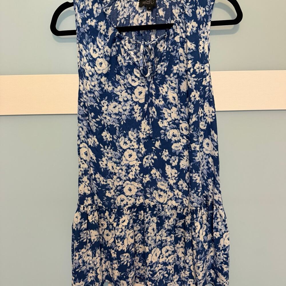 Rachel Zoe Blue Floral Tie-Neck Peplum Sleeveless Top Size M